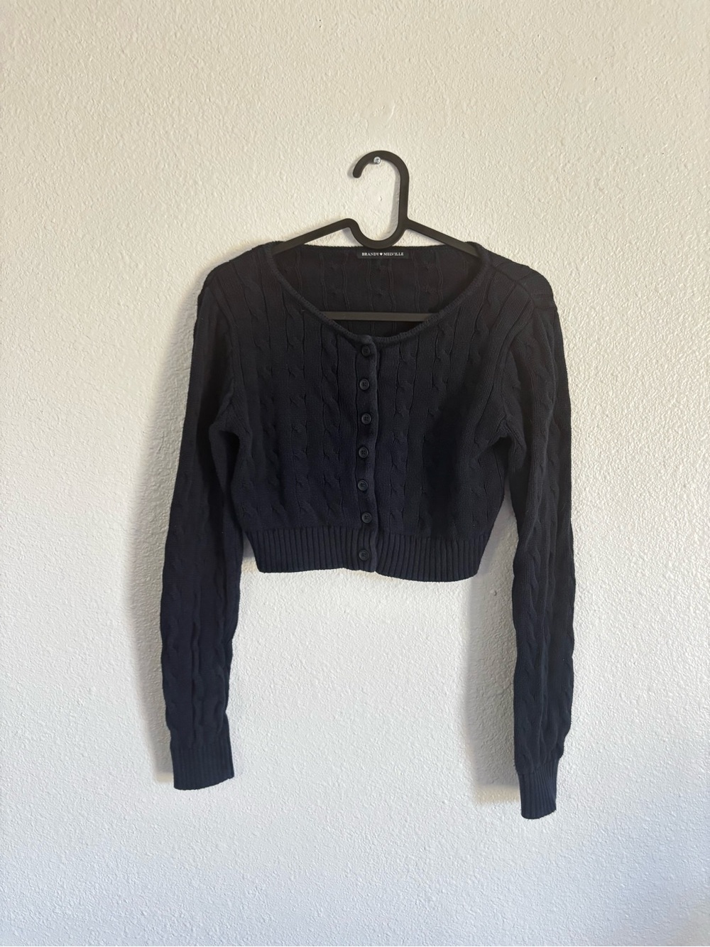 Brandy Melville Navy Blue Cropped Cable Cardigan